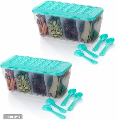 Metrolife Multipurpose Plastic Food Storage Transparent 4 Section Airtight Spice Box Masala Dabba - 1800 ml-Pack of 2-thumb0