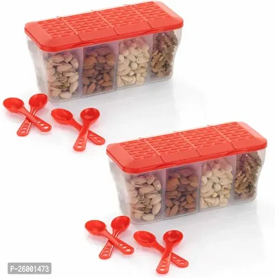 Trendy Multipurpose Food Storage Transparent 4 Section Airtight Spice Box Masala Dabba Pack Of 2-thumb0