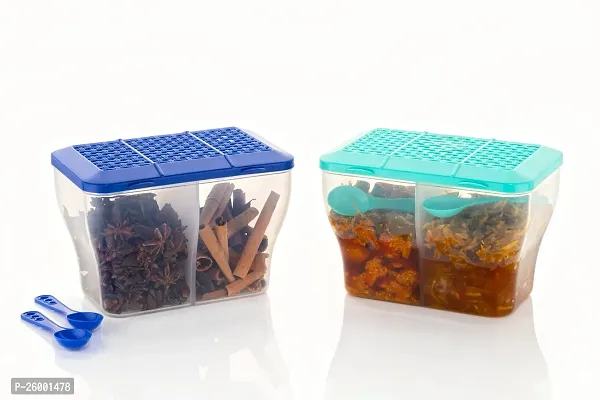 Trendy Combo Food Storage Multipurpose 2 Section Airtight Spice Box Masala Dabba Pack Of 2-thumb0