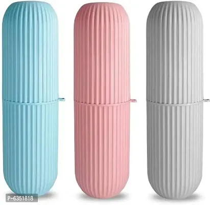 Metrolife Capsule Shape Travel Toothbrush Toothpaste Case Holder Portable Toothbrush Storage Plastic Toothbrush Holder [ Multicolor Colour Pack of 3 ] Plastic Toothbrush Holder ()-thumb0