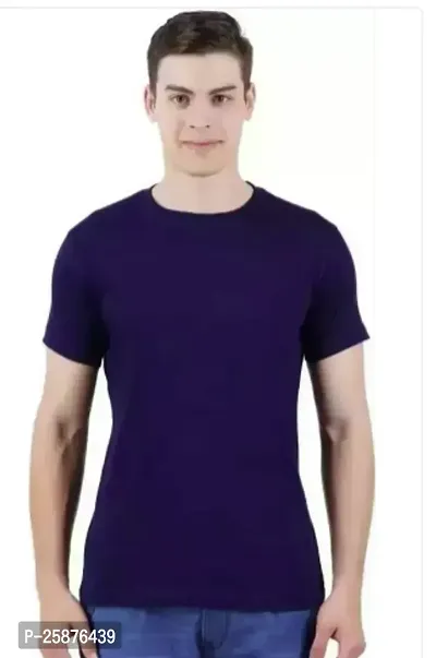 Comfortable Blue Solid Round Neck Tees Cotton Tees For Men-thumb0