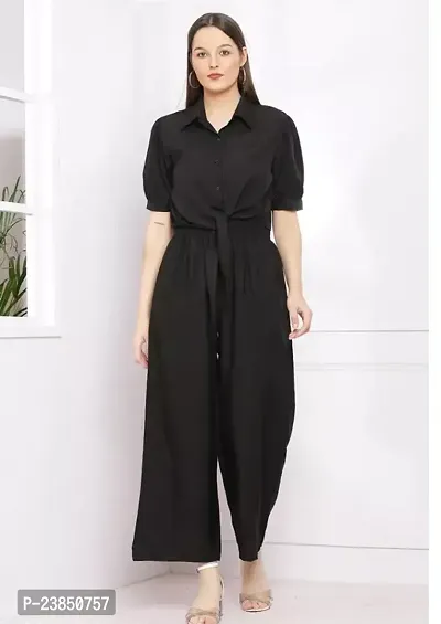 Stylish Crepe Solid Casual Jumpsuit For Women-thumb0