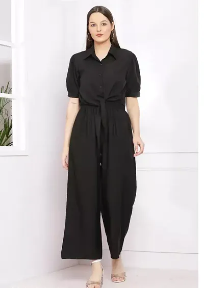 Stylish Crepe Solid Casual Jumpsuit For Women