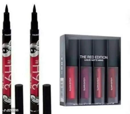 Red Edition Liquid Matte Lipstick With Set Of Eyeliner Makeup Liquid Lipstick-thumb0