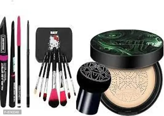 SUNISHA FOUNDATION WITH HELLO KITTY BRUSHES SET AND MASKARA EYELINER AND EYEBARROW PENCIL COMBO