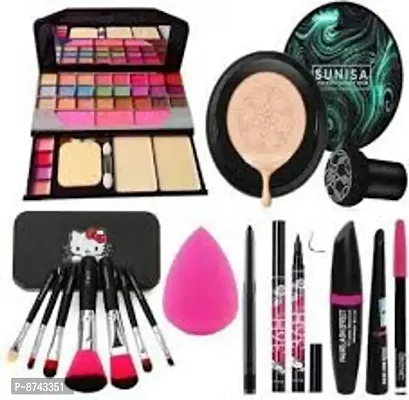 MAKE-UP KIT WITH SUNISHA FACE FOUNDATION ,HELLO KITTY BRUSHES,LONG LASTING EYELINER WITH MASKARA EYEBARROW PENCIL,EYELINER  3IN 1 COMBO SET AND MAKEUP BLANDER