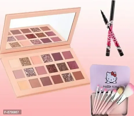 NUDE EYESHADOW WITH HELLO KITTY BRUSHES AND 2 SET OF EYELINER 36H-thumb0