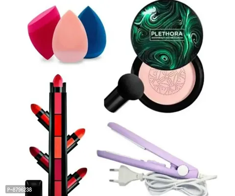 FACE FOUNDATION WITH MAKEUP BLANDERS AND 5IN1 RED MATTE LIPSTICK WITH HAIR STRAIGHTNER