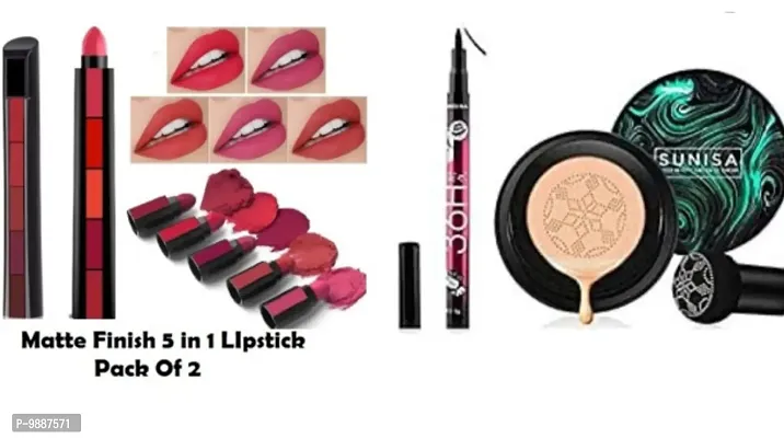 LIPSTICK 5IN1 PACK OF 2 WITH EYELINER 36H AND FACE FOUNDATION SUNISHA-thumb0