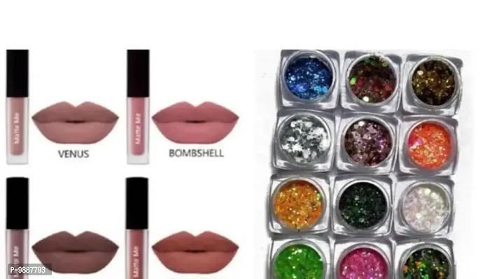 LIPSTICK NUDE LIQUID LIPSTICK SET OF 4 WITH EYEGLITTERS 12 SHADES