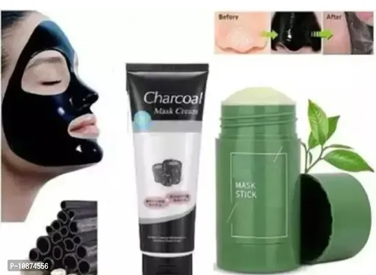Charcoal Mask Cream With Green Mask Stick Combo Skin Care Face Mask-thumb0