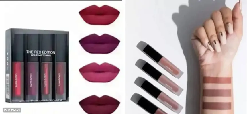 LIPSTICK RED AND NUDE LIQUID MATTE LIPSTICK 4IN1 COMBO PACK ( 4PCS EACH)