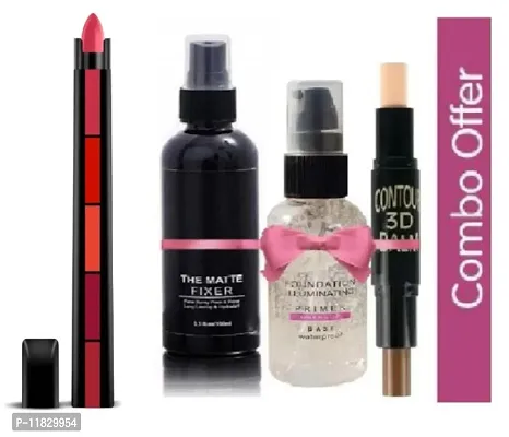 LIPSTICK 5IN1 RED WITH MAKEUP FIXER PRIMER AND CONTUNER STICK