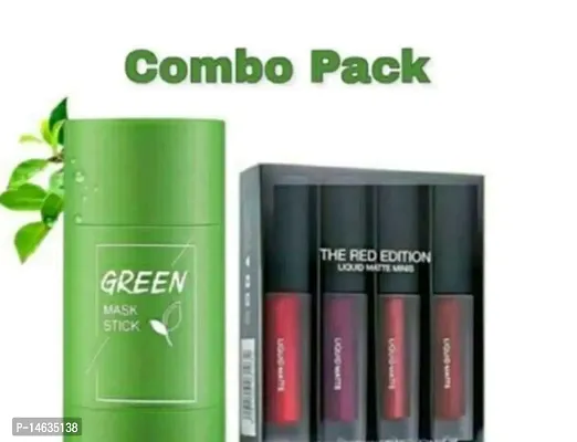 RED LIQUID MATTE MINI LIPSTICK WITH GREEN MASK STICK COMBO PACK