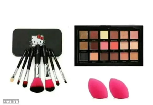 ROSEGOLD NUDE EYESHADOW WITH HELLO KITTY MAKEUP BRUSHES AND 2PCS MAKEUP BLANDERS PACK