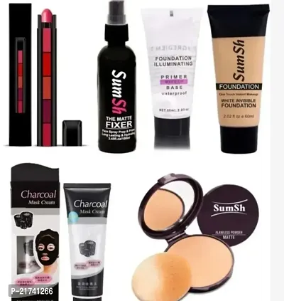 5IN1 LIPSTICK WITH FACE PRIMER.FIXER,FOUNDATION AND CHARCOAL MASK CREAMWITH FACE COMPACT-thumb0