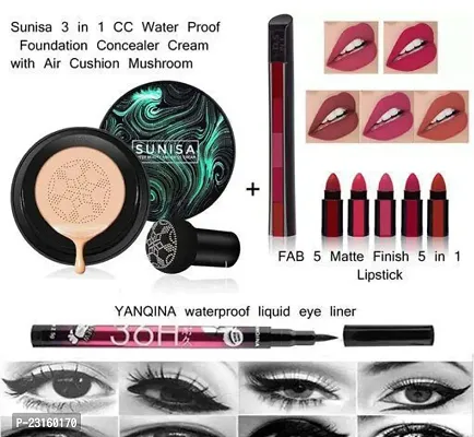 SUNISHA FACE FOUNDATION WITH EYELINER AND RED 5IN1 MATTE LIPSTICK