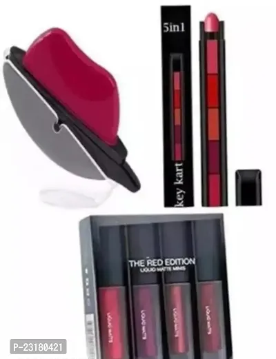 APPLE RED LIPSTICK WITH RED 5IN1 LIPSTICK AND RED LIQUID MATTE MINI LIPSTICK SET OF 4 PCS-thumb0