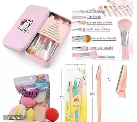 HELLO KITTY MAKEUP BRUSHES WITH PUUFS AND BLANDER AND TINKLE FACE RAZER-thumb0