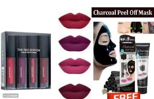 RED LIQUID MATTE LIPSTICK WITH CHARCOAL MASK CREAM