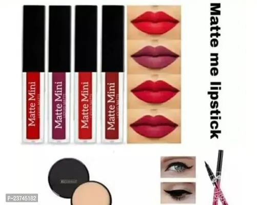 RED LIQUID LIPSTICK SET OF 4 WITH EYELINER 2 PCS AND FACE COMPACT