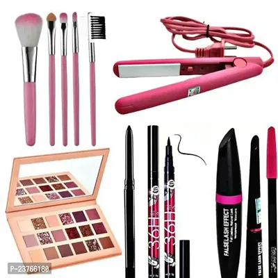 NUDE EYESHADOW WITH HAIR STRAIGTNER, 5PCS MAKEUP BRUSHES ,MASKARA EYELINER EYEBARROW PENCIL 3IN1 AND 2PCS EYELINER 36H