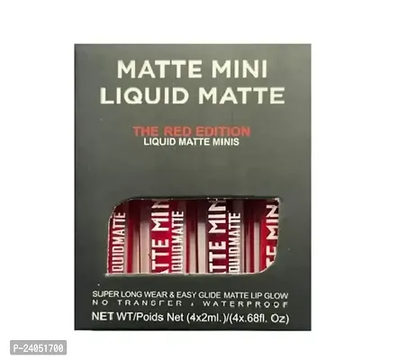 Red Matte Mini Liquid Lipstick Set Of 4 Pcs-thumb0