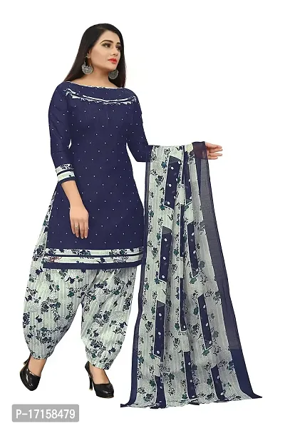 Xyrem Women's Cotton Printed Casual Unstiched Dress Material - Including Top, Bottom  Dupatta (PC-1010-Navy Blue)-thumb3