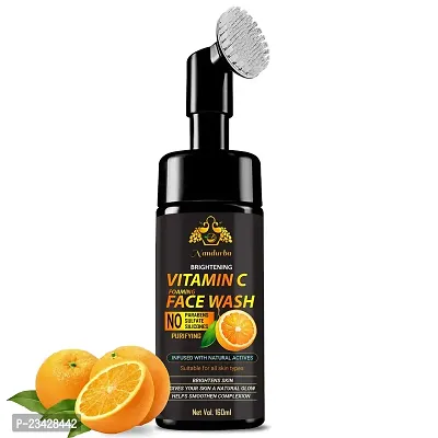 Nandurba Brightening Vitamin C Foaming with Built-In Face Brush for deep cleansing - No Parabens, Sulphate, Silicones  Color - 160 ml Face Wash-thumb0
