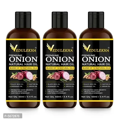 Vedulekha Combo of 3 Onion Natural Hair Oil(180ml)(Pack of 3)-thumb0