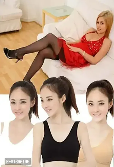 Modern Blend Solid Stocking with 3 Pcs Bra for Women