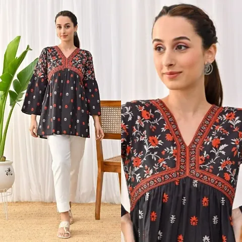 Trendy Rayon V-neck Floral Printed Top For Women