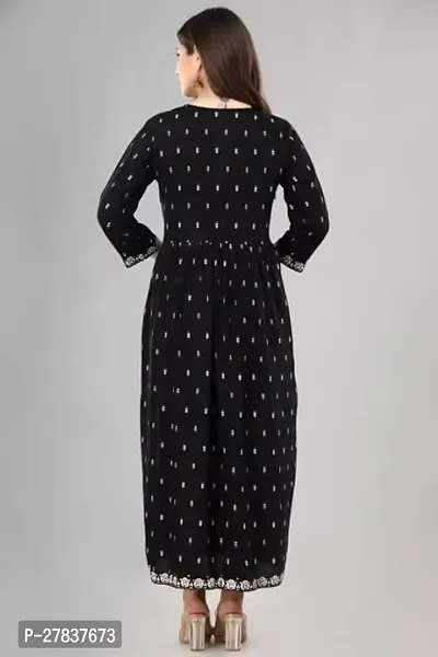 Trendy Black Rayon Printed Work Naira Cut Kurti for Women's Ethnic Wear-thumb5