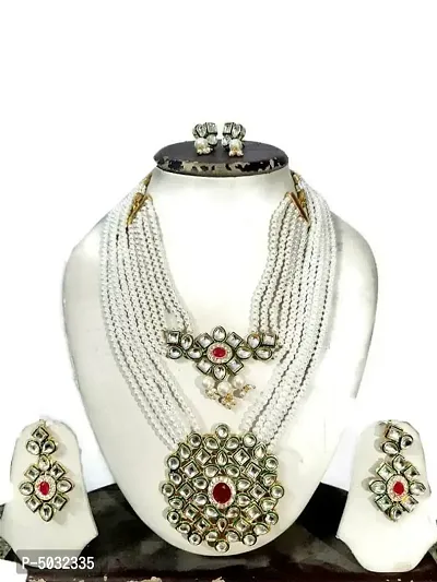 Trendy White Pearl & Kundan Stone Necklace Set-thumb0