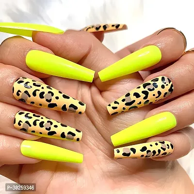 Ballerina, Glossy, Neon Green Leopard Print Nails 12 Nails