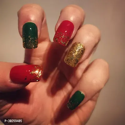 12Pcs Christmas Red, Green, Gold Press On False Nails | Christmas Nails