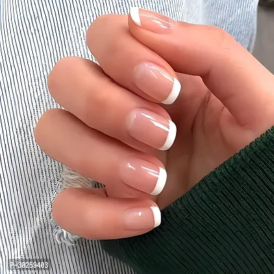 Nails Extension Square French Style Nail Tips With Flat Head Suitable For Wedding, Party French Tip Press On Nails 12 Nails