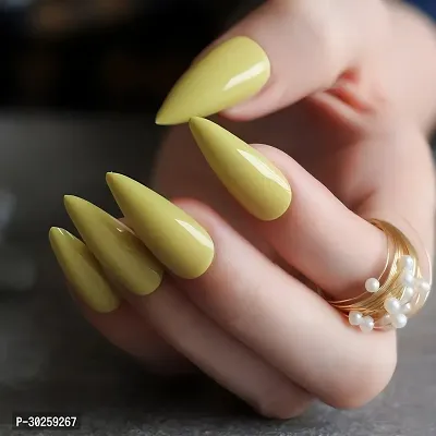 Yellow Solid Artificial Fake Press On Nails Extension For Girls And Women Multicolor 12 Nails