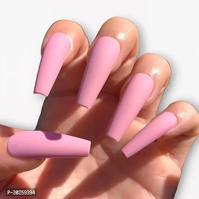 12Pcs Ballerina Matt Pink Plain Designer Press On Nails With Kit-thumb0