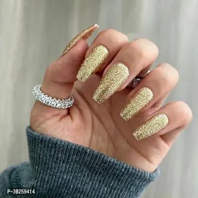 12 Pcs Gold Glitter Press On Nails Ballerina Nails, Nails Press On, Fake Nails, Glue On Nails, Stick On Nails, Nails With Designs