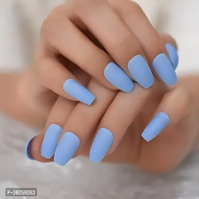 Solid Sky Blue Nails Artificial Fake Press On Nails Extension For Girls And Women Multicolor 12 Nails