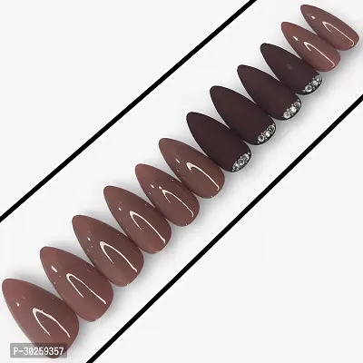 Stilleto Brown Studded Designer Press On Nails With Applicable Kit