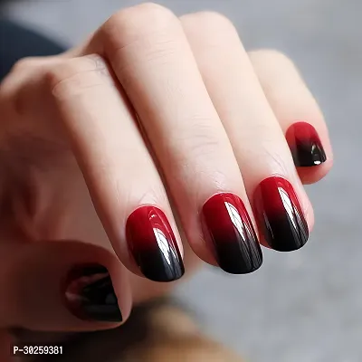 Square Glossy Red Ombre Designer Press On Nails With Kit 12 Nails