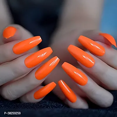 Plain Orange Artificial Fake Press On Nails Extension For Girls And Women Multicolor 12 Nails