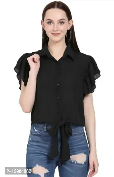 Classic Poly Crepe Solid Shirt for Women-thumb0