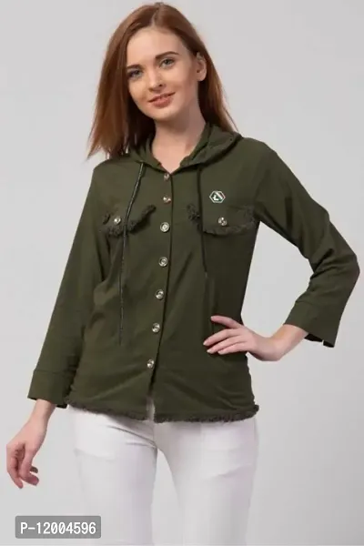 Classic Poly Lycra Solid Hoodie Tshirt for Women-thumb0
