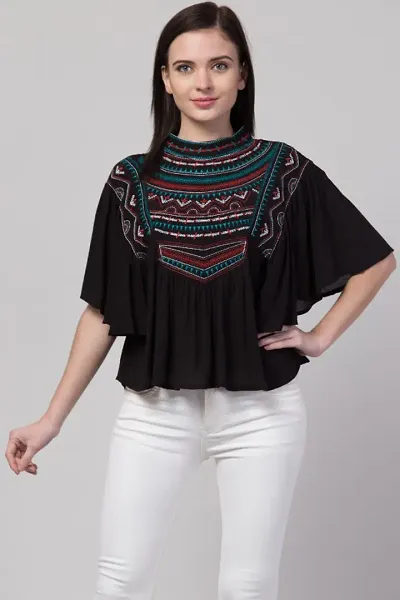 Pretty Embroidered High Neck Top