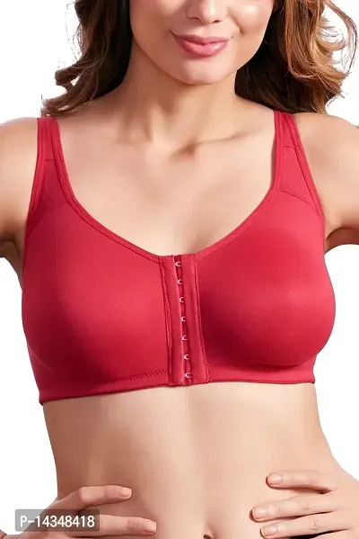MAROON 922 Women Cotton Brushed Lycra Full Coverage No Bounce, Non-Wired, Non-Padded Front Open Magic Bra with Back Support