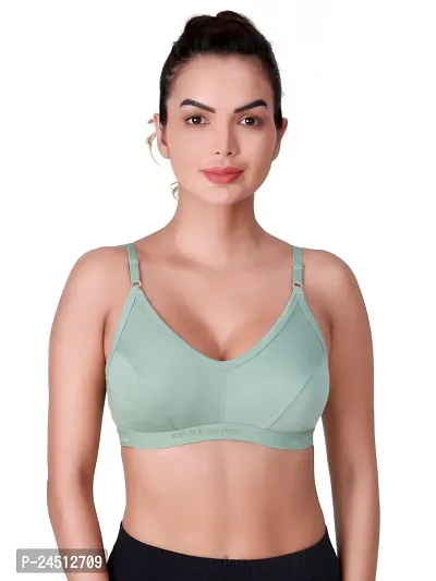 Stylish Olive Cotton Solid Bras For Women-thumb2