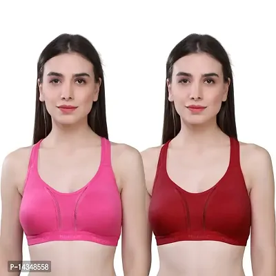 MAROON Multicolor Cotton Blend Seamless Non Padded Full Coverage Women's Set of 2 Training/Beginners Bra Combo